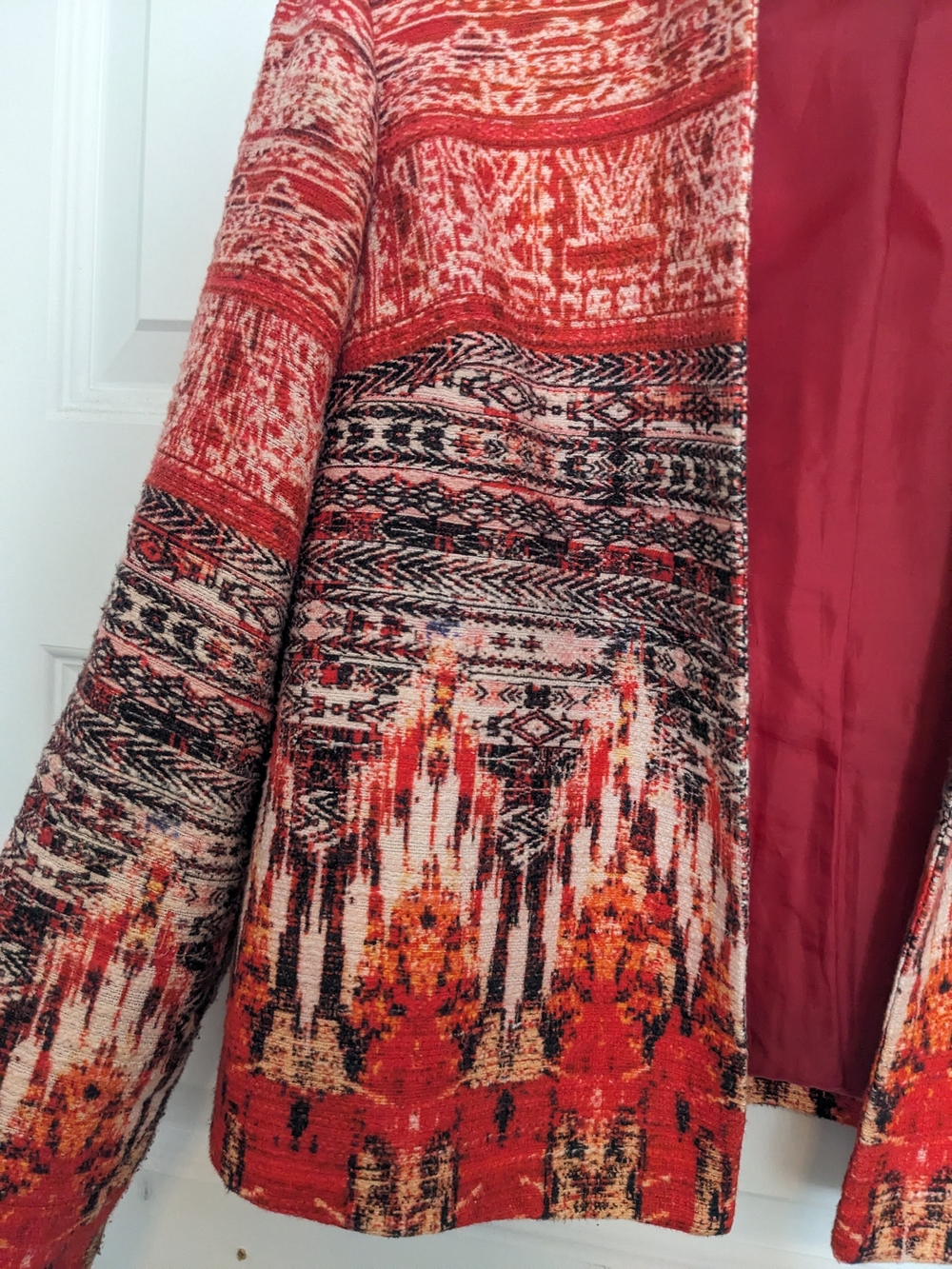 H&M Red Multicolor Patterned Open Front Blazer - Picture 3 of 3